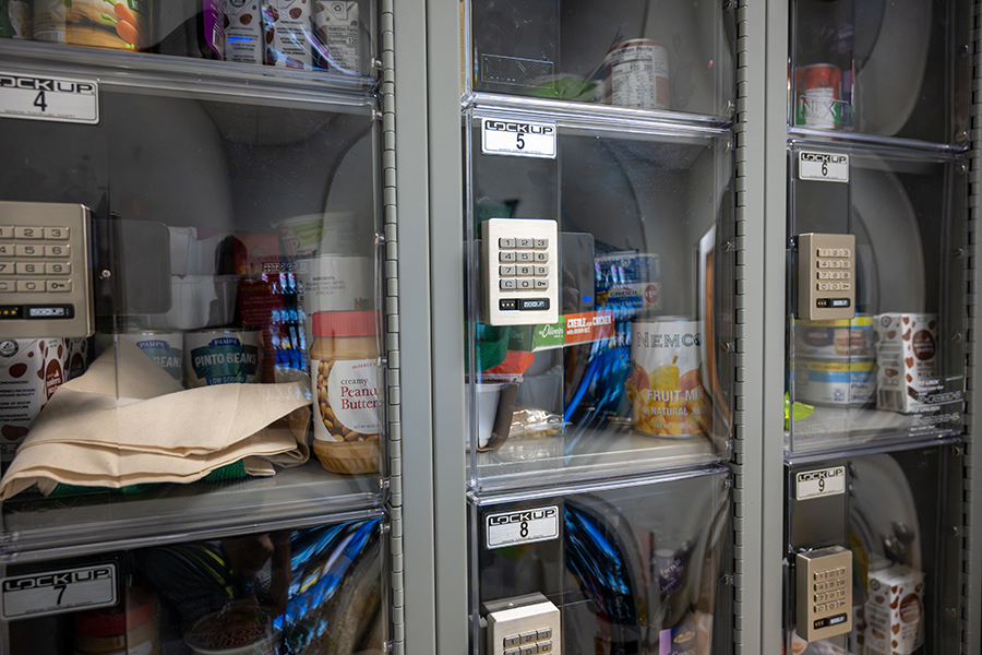 food lockers stocked with groceries